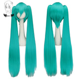 Lianfudai W Synthetic Hair Miku Cosplay Long Wig Green Heat Resistant Party Wigs with 2 Clip Ponytails Wigs