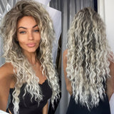 Lianfudai Ash Blonde Curly Wig Synthetic Long Curly Hair Wigs for Women Fluffy Hairstyle Wave Ombre Wig Costume Carnival Party Regular Wig