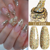 Lianfudai 7ML Gold Mirror Effect Metallic Gel Nail Polish Super Bright Chrome French Style Semi Permanent Soak Off Nail Varnish