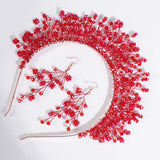 Lianfudai Trendy Red Crystal Bridal Crown Wedding Hair Accessories for Woemn Headdress Party Jewelry Bride Headpiece Tiara Bridal Headwear