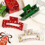 Lianfudai Christmas Snowflake Hairpins Cute And Sweet Red Green Snowman Hair Claws Clip Festival Party New Year Gifts