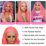 Lianfudai Body Wave 13x4 13x6 Hd Lace Frontal Wig Pre Plucked Transparent Colored Lace Front Pink Wig For Women Human Hair Wigs