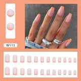 Lianfudai 24Pcs/Set Fake Nails With Glue Full Cover Nail Tips Press On Med Nails DIY Manicure Oval Head False Nails Pink Almond Artificial