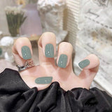 Lianfudai 24pcs Bean Green Press On Fake Nails With Designs Seamless Removable Full Coverage Waterproof Wearing False Nails Art Decoration