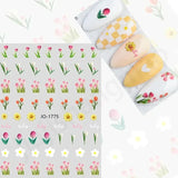 Lianfudai Simple Flowers 3D Nail Stickers Spring Summer Blossom Floral Tulip Fruit Nail Art Decals Adhesive Sliders Manicure Decorations