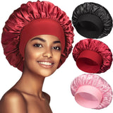 Lianfudai New Women's Satin Solid Wide-brimmed Sleeping Hat Unisex Head Wrap Elastic Band Cap Hair Care Bonnet Night Hat bonnet de nuit