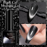 Lianfudai 7ML Black Crystal Cat Magnetic Gel Sparkling Glitter Gel Nail Polish Semi Permanent UV Gel Nail Art No Need Base Color