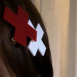 Lianfudai Y2K Girls Red Cross Hair Clips for Women Girls Trendy Hair Accessories Hiphop Punk Barrettes Hair Pins Hairwear Cool Unique