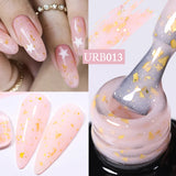 Lianfudai  SUGAR Blue Color Rubber Base Gel Nail Polish Gold Glitter Base Gel Top Coat Soak Off UV LED Gel Nail Art Varnish Manicure