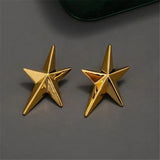 Lianfudai Simple Metal Geometric Five-pointed Star Earrings For Women European American Style Earrings Independence Day Jewelry