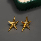 Lianfudai Simple Metal Geometric Five-pointed Star Earrings For Women European American Style Earrings Independence Day Jewelry