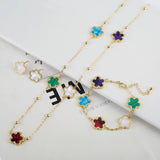 Lianfudai New Sweater Chain Five Point Star Creative Plant Plum Blossom Jewelry Set Shell Simple Bracelet/Necklace/Earrings Women's Clover