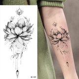 Lianfudai Sketch Flowers Sketch Tattoo Rose Blossoms Black and White Flowers Temporary Tattoos Sticker size: