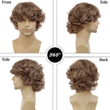 Lianfudai Synthetic Curly Men Wig Short Brown Hair Businessmen Curly Haircut Man Guys Natural Hairstyle The Summer Outfits Cosplay Costume