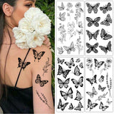 Lianfudai 1 Sheet Black Flower Butterfly Temporary Tattoos For Women Men Wild Plant Fake Tattoo Sticker Adults Face Hands Body Art Tatoo