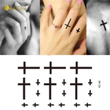 Lianfudai Fake Transfer Skin Tags Arm Finger Body Art Flash Tattoo 10.5*6cm 1 Sheet Waterproof Tattoos Stickers Cross Pattern