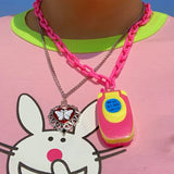 Lianfudai Kawaii Girl Pink Mini Phone Necklace Korean Fashion Cartoon Harajuku Pendant Necklace for Women Y2K Jewelry 2000s Accessories