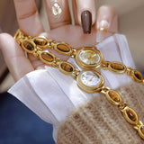 Lianfudai Women Watch Retro Wealthy Tiger Eye Stone Chain Watch Unique Personality Light Luxury Medieval Female Fashion Quartz Watches