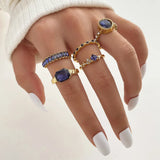 Lianfudai New Fashion Trend Unique Design Light Luxury Retro Blue Crystal Ring 5 Pieces Ring Female Jewelry Party Premium Gift Wholesale