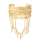 Lianfudai New Trendy Golden Metal Coin Leaf Chain Tassel Upper Arm Bangles Cuff Bracelet Armlet Armband Men Women Jewelry Accessories