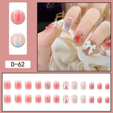 Lianfudai 24pcs French Point Diamond Fake Nails Wearing Artificial Square Head Press On Acrylic Nail Art Pearl Patch Almond False Nails