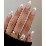 Lianfudai 24pcs French Point Diamond Fake Nails Wearing Artificial Square Head Press On Acrylic Nail Art Pearl Patch Almond False Nails