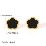 Lianfudai 316L Stainless Steel Black Five Leaf Clover Flower Stud Earrings For Women New Trendy Waterproof Ear Jewelry Girls Gift