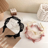 Lianfudai High-grade bow headband princess temperament pressed hair simple thin edge  lace mesh headband female all-match hair accessories