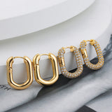 Lianfudai Luxury Cubic Zirconia U Shape Geometric Hoop Earrings for Women Gold Plated Circle Square Ear Buckle Huggie Hoops Jewelry