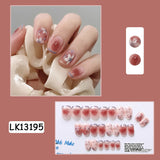 Lianfudai 24p Artifical Fake Nails Full Coverage False Nails White Clouds French Long Wearing Reusable Nail Coffin Ballerina Press on Nail