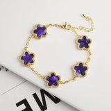 Lianfudai New Sweater Chain Five Point Star Creative Plant Plum Blossom Jewelry Set Shell Simple Bracelet/Necklace/Earrings Women's Clover