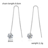 Lianfudai Minimalist Silver Color Chain Long Tassel Drop Earring For Women Cubic Zirconia Crystal Ear Personality Ear Line Jewelry