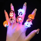 Lianfudai 10-30Pcs Jewelry Party Gifts LED Luminous Halloween Rings Creative Pumpkin Ghost Skull Glowing in Dark Finger Rings Toys Lights