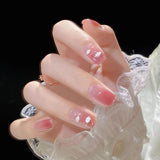 Lianfudai 24Pcs/Set Long T Glitter Wearing Reusable False Nails Nail Art Full Cover Artificial Fake Nails Ballerina False Nail