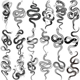 Lianfudai 18 Sheets Small Snake Temporary Tattoos For Men Women Neck Hands Fake Tattoo Stickers DIY Small Black Snake Tattoos Holiday 3D