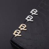 Lianfudai New Design Hip Hop Letter Xo Copper Men\\\\'s Square Stud Earrings Retro Fashion All Copper All Zircon Couple Stud Earrings