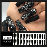 Lianfudai 24Pcs Marble Gradient Long Coffin False Nails Full Cover Nail Tips Press Glue Detachable Wearable Gold Foil Ballerina Fake Nails