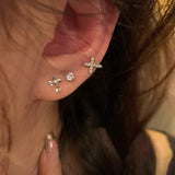Lianfudai 6Pcs/set Silver Color Rhinestone Cross Stud Earrings For Women Fashion Punk Earring Sets Trendy Jewelry Gifts