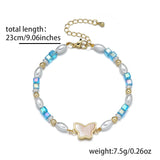 Lianfudai New Fashion Crystal and Shell Simple Butterfly Waterproof Bracelet for Women Millet Bead DIY Birthday Anniversary Gift