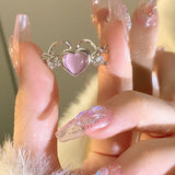 Lianfudai Pink Love Heart Rings for Women Opening Personality Thorn Finger Ring Fashion Sweet Girls Jewelry Wedding Party Accessories