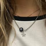 Lianfudai Kpop Punk Grunge Silver Color Star Cross Pendants Necklace For Men Women Couple Vintage Aesthetic Jewelry Y2K EMO Accessories