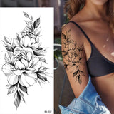 Lianfudai Sketch Flowers Sketch Tattoo Rose Blossoms Black and White Flowers Temporary Tattoos Sticker size: