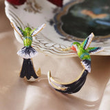 Lianfudai New Cute Hummingbird Dropping Oil Earrings for Women's Fashion and Minimalist Bird Earrings and Earrings