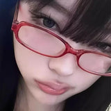 Lianfudai Y2K Women Retro Oval Square Glasses Red Green Frame Glass Eyewear Decorative Computer Anti-blue Eyeglasses with Seaside Driving