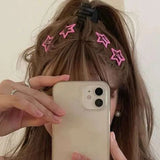 Lianfudai Y2k Pink Pentagram Star Bobby Pin Hair Clip Women Sweet Cool Cute Aesthetics Hairside Harajuku Girls Trend Headwear Accessories