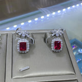 Lianfudai Red Corundum Jewelry Set Diamond Explosion Flash Hot New Luxury Pendant Necklace Female Earrings Set