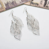 Lianfudai Dangle Earrings for Women Handmade Boho Super Lightweight Boho Hollow Filigree Long Leaf Earring Gold Silver Plated