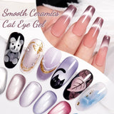 Lianfudai Smooth Ceramics Cat Magnetic Gel Nail Polish Sparkling Silver Moonlight Cat Eye Effect Soak Off Semi-Permanent Nail Art Varnish