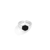 Lianfudai New Simple Fashion Retro Hexagonal Black Glossy Rings Design Sense Men Opening Adjustable Metal Ring Anniversary Gift Jewelry