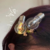 Lianfudai New Funny Luminous Hairpin Lighted Bulb Shape Hair Clips for Women Strange Creative Party Hairpins Girls Hair Accessories